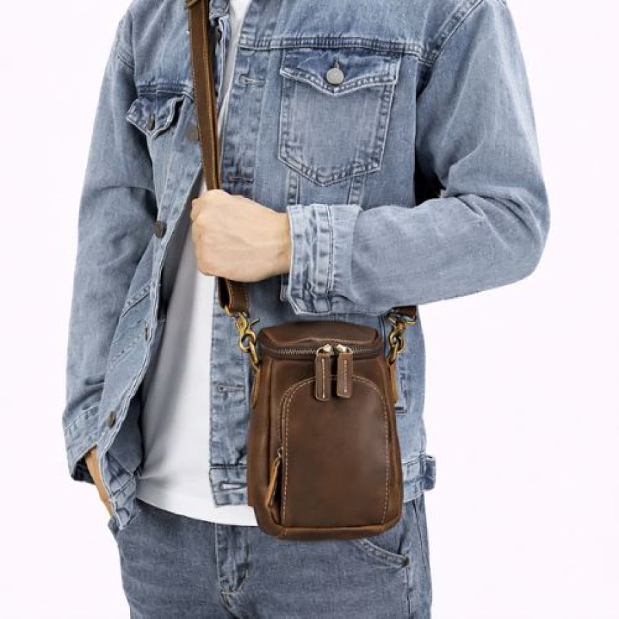 Bolsa Transversal Crossbody Artesanal em Couro Rústico Bucket bagm1002