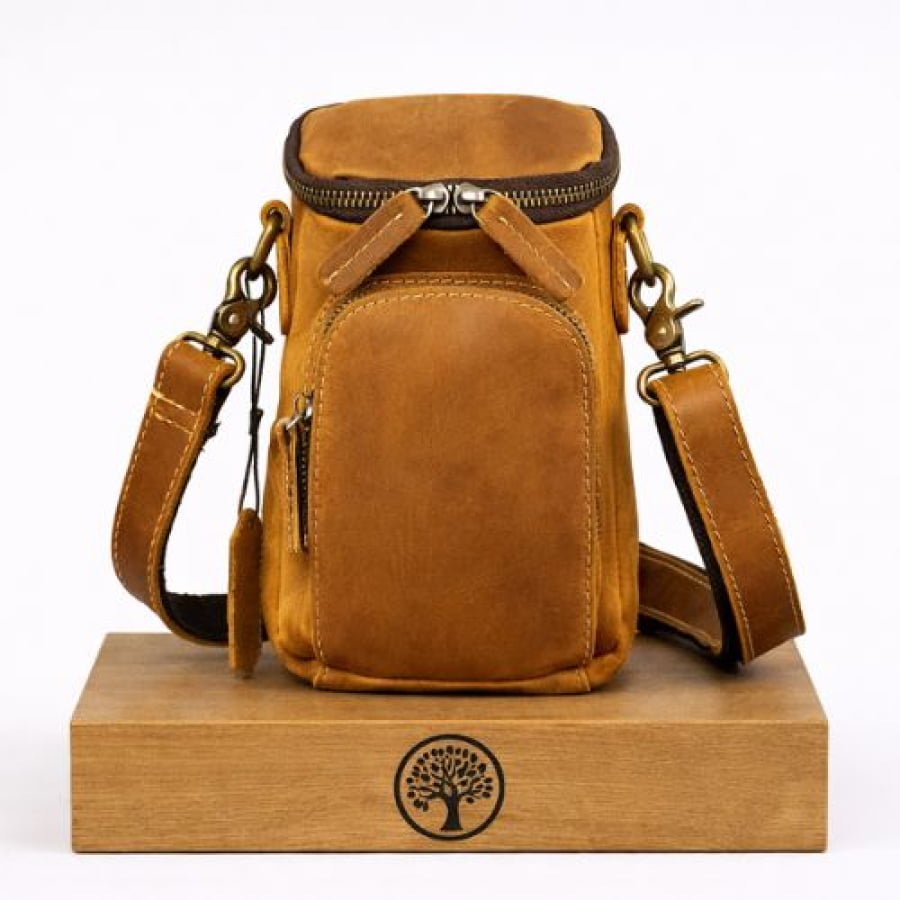 Bolsa Transversal Crossbody Artesanal em Couro Rústico Bucket Marrom bagm1002