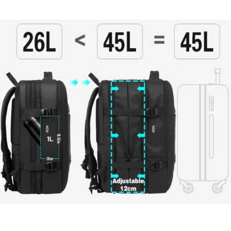 Mochila Preta Executiva Aesthetic Unbu Porta Usb 45L Bpk02