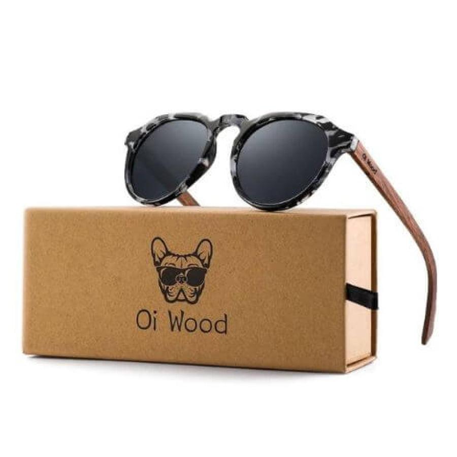 Óculos De Sol Masculino Redondo Polarizado Oi Wood Haste Madeira Glass02