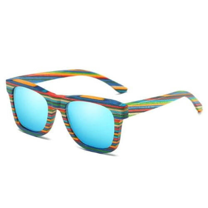 Óculos De Sol Rainbow Polarizado Armação Bambu Azul Glass07
