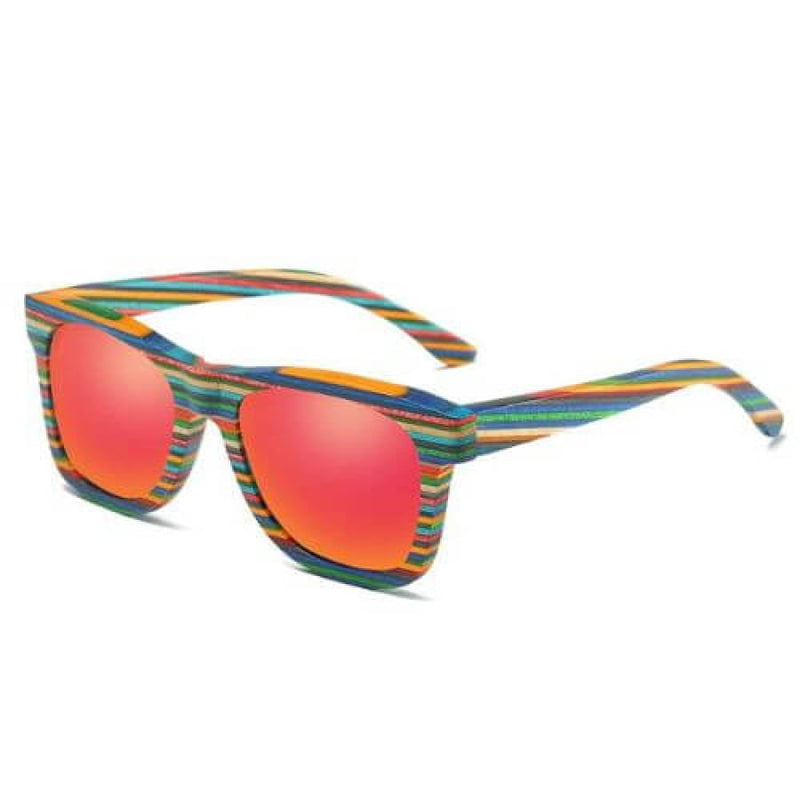Óculos De Sol Rainbow Polarizado Armação Bambu Vermelha Glass07