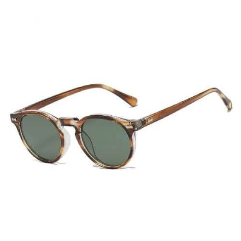 Óculos De Sol Redondo Masculino Polarizado Armação Acetato Brown Stripe Green Glass08