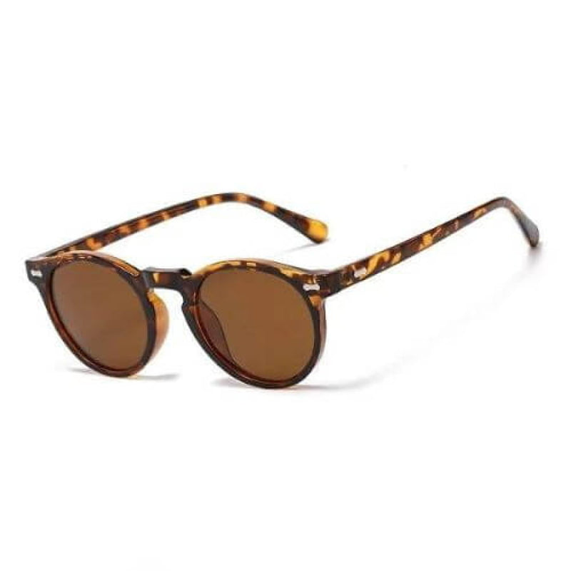 Óculos De Sol Redondo Masculino Polarizado Armação Acetato Leopard Brown Glass08