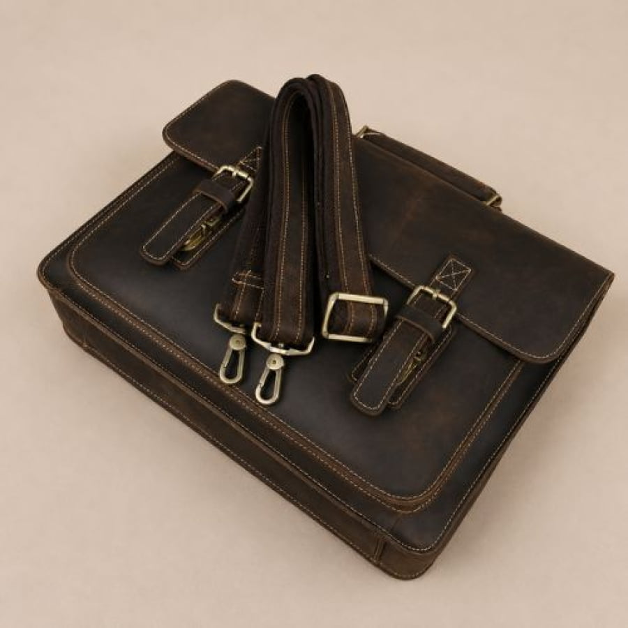 Pasta Executiva Masculina de Couro Legítimo Alden Unbu - Café - mlt31