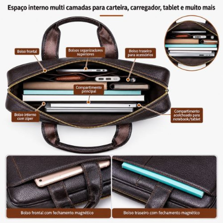 Pasta Executiva Masculina de Couro Legítimo Executive Slim Unbu - mlt28