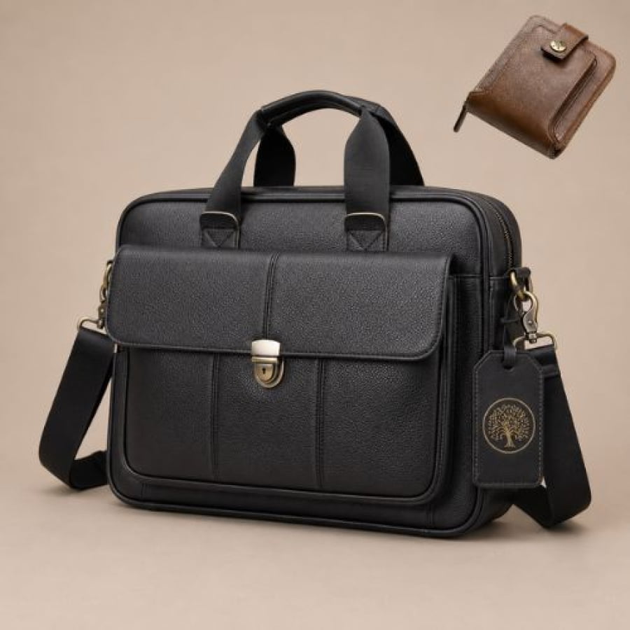Pasta Executiva Masculina de Couro Legítimo Monarch Unbu - Preta - mlt25