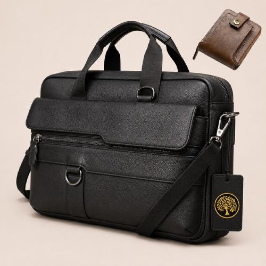 Pasta Executiva Masculina de Couro Legítimo Organizer Unbu - Preta - mlt26