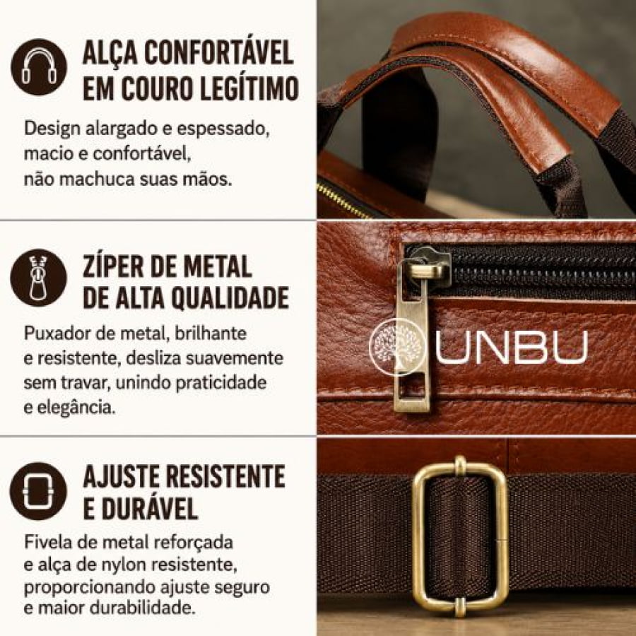 Pasta Executiva Masculina de Couro Legítimo Windsor Unbu - mlt22
