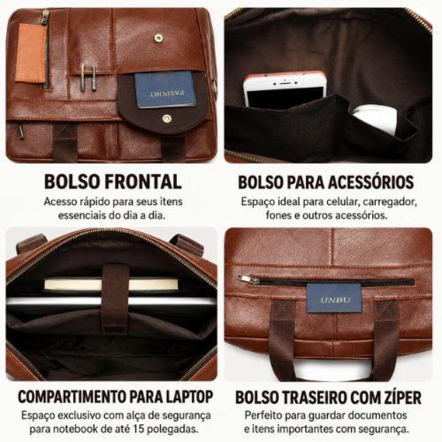 Pasta Executiva Masculina de Couro Legítimo Windsor Unbu - mlt22