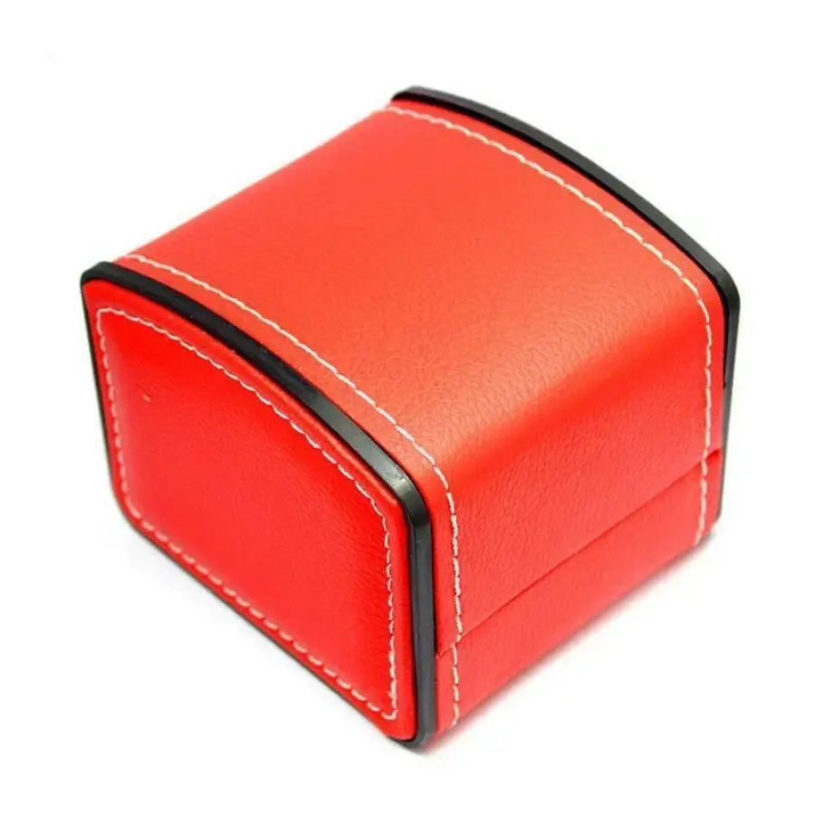Porta Relógio Vintage Couro Com Travesseiro Vermelho Pr00