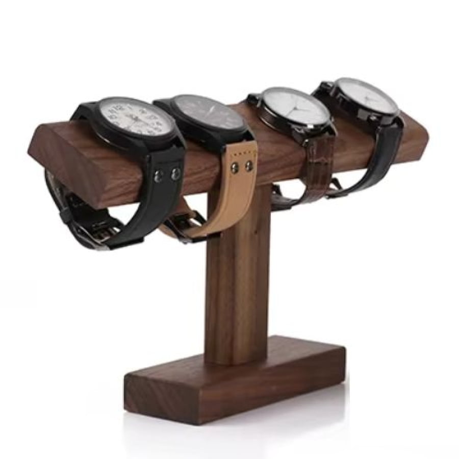 Porta-Relógios De Madeira T-Bar Vintage Com Suporte Para Joias E Pulseiras Em Nogueira Café Pr04