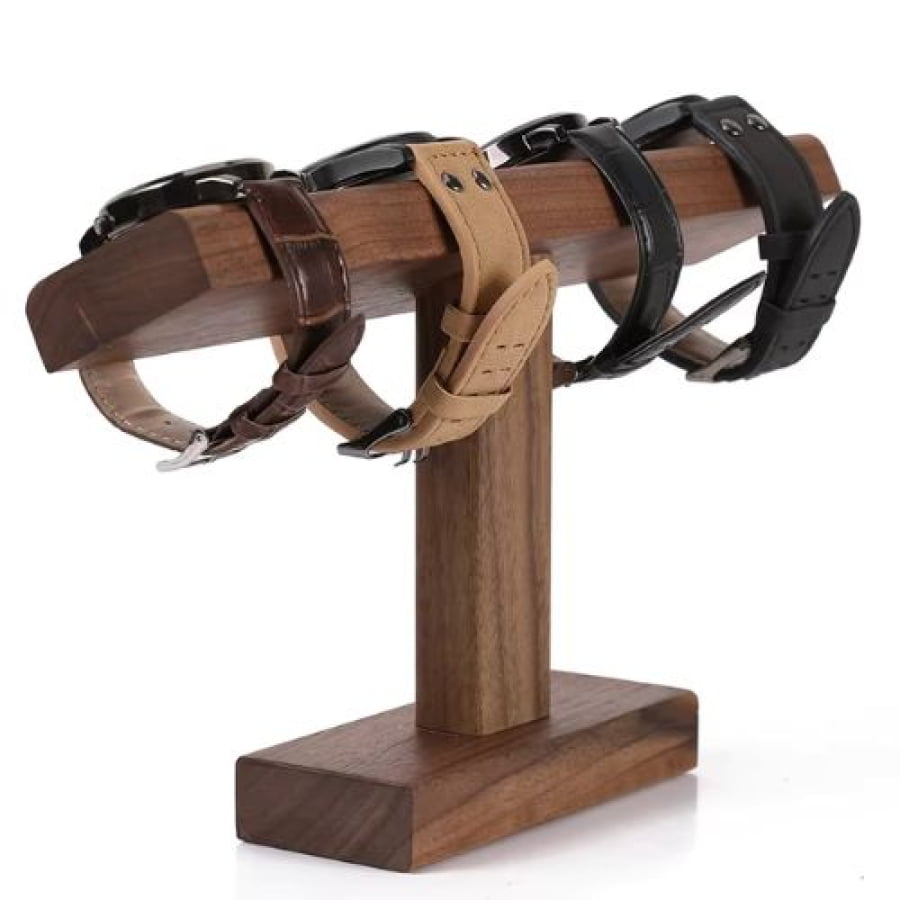 Porta-Relógios De Madeira T-Bar Vintage Com Suporte Para Joias E Pulseiras Em Nogueira Pr04