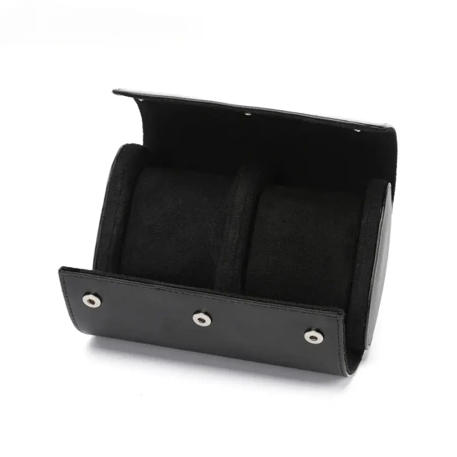Porta-Relógios Em Couro Legítimo Vintage Feito À Mão 2 Slots Preto Pr05.1
