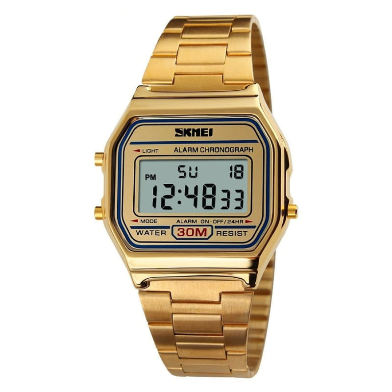 Relógio Digital Masculino Aço Inoxidável Clássico Retrô Skmei Dourado Cloc04