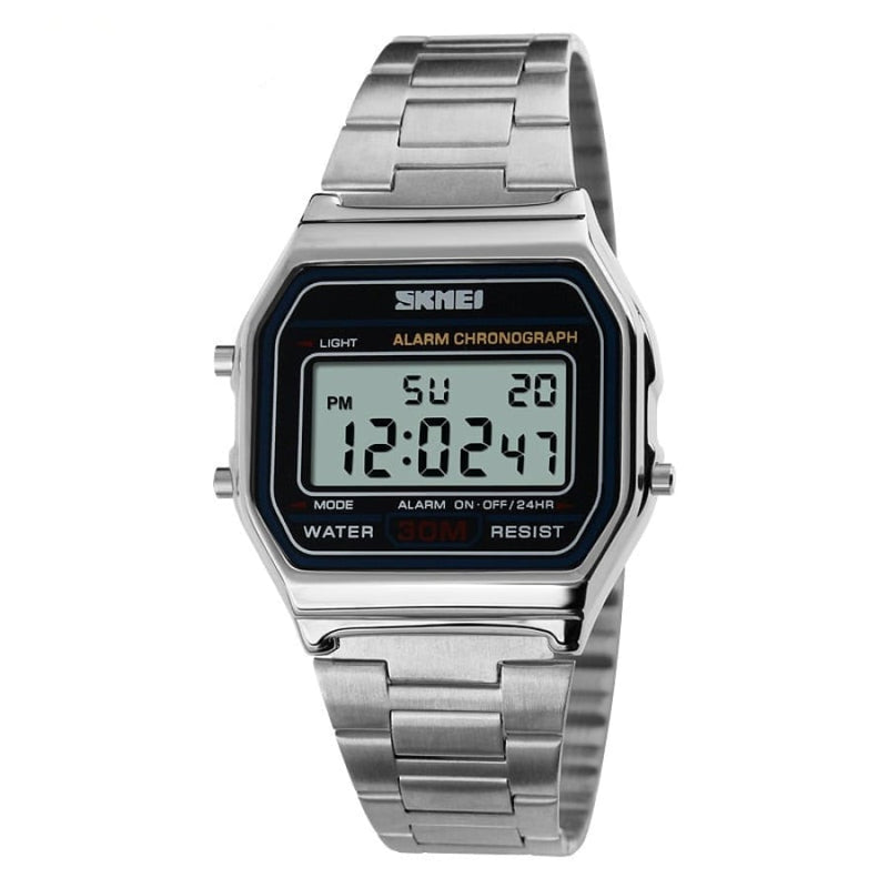 Relógio Digital Masculino Aço Inoxidável Clássico Retrô Skmei Prata Cloc04