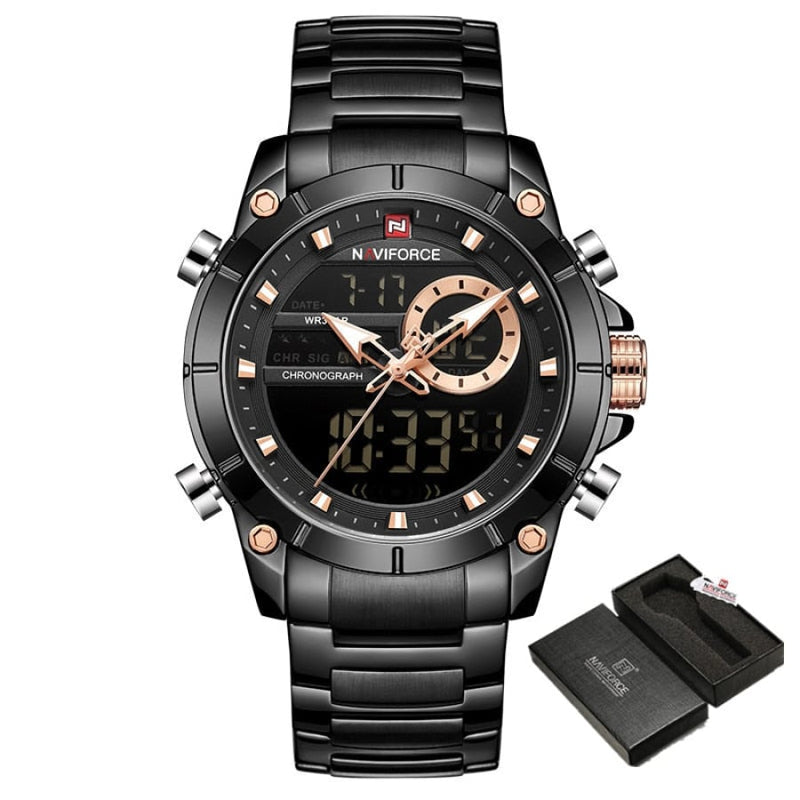 Relógio Masculino Analógico E Digital Luxo Naviforce Modelo 9163 Preto Cloc03