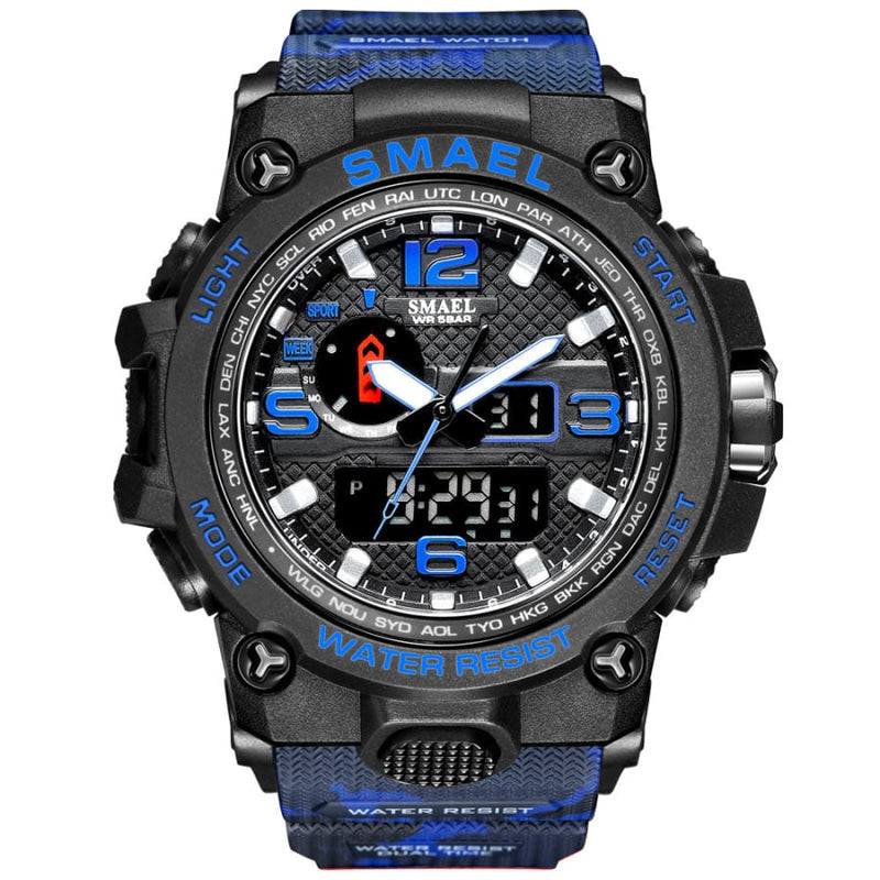 Relógio Masculino Esportivo Militar Digital Smael 1545 Azul Camuflado Cloc00