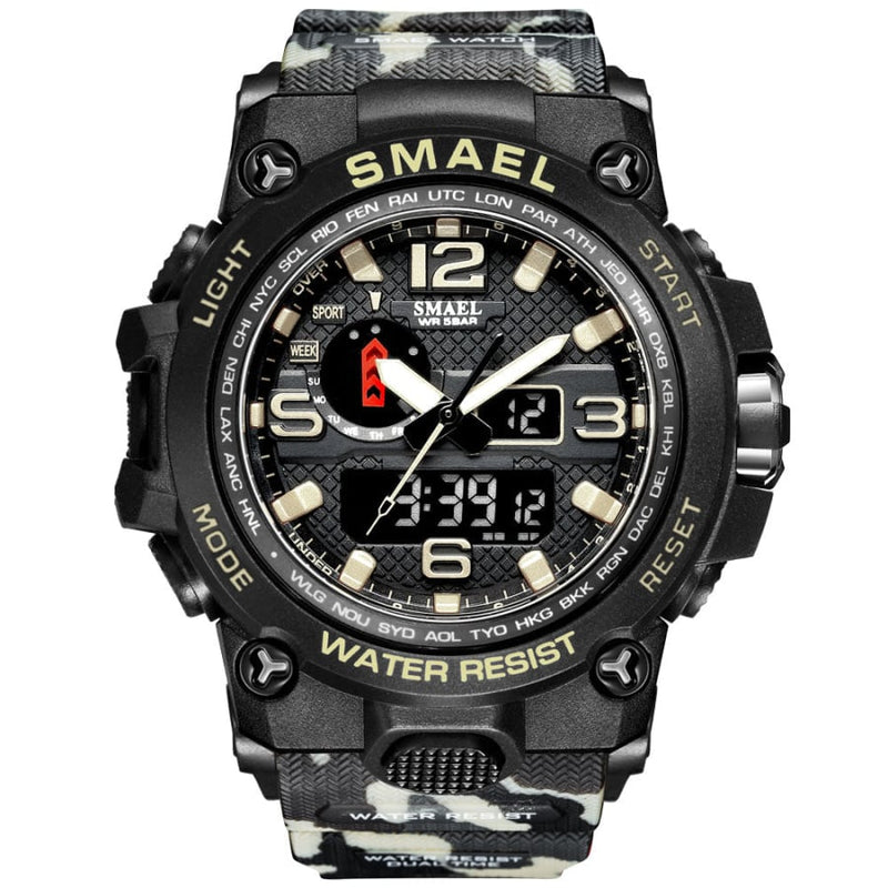 Relógio Masculino Esportivo Militar Digital Smael 1545 Cáqui Camuflado Cloc00