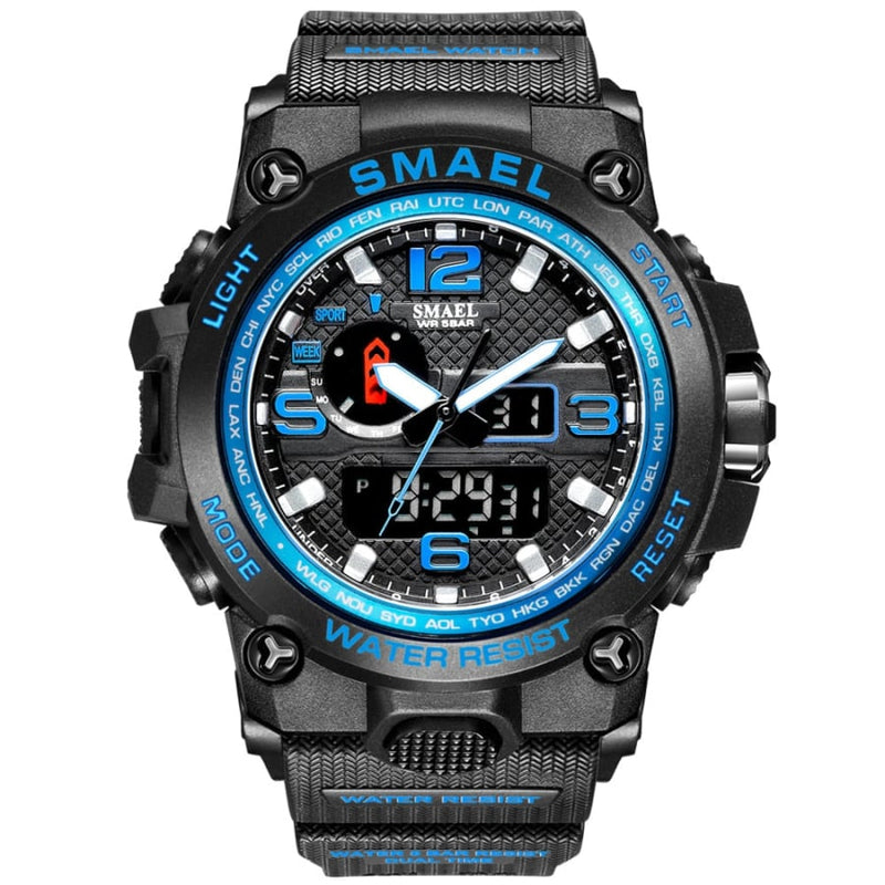 Relógio Masculino Esportivo Militar Digital Smael 1545 Preto/Azul Cloc00