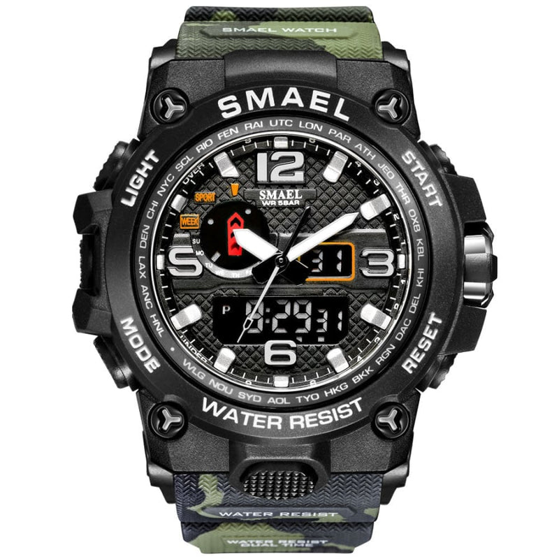 Relógio Masculino Esportivo Militar Digital Smael 1545 Verde Camuflado Cloc00