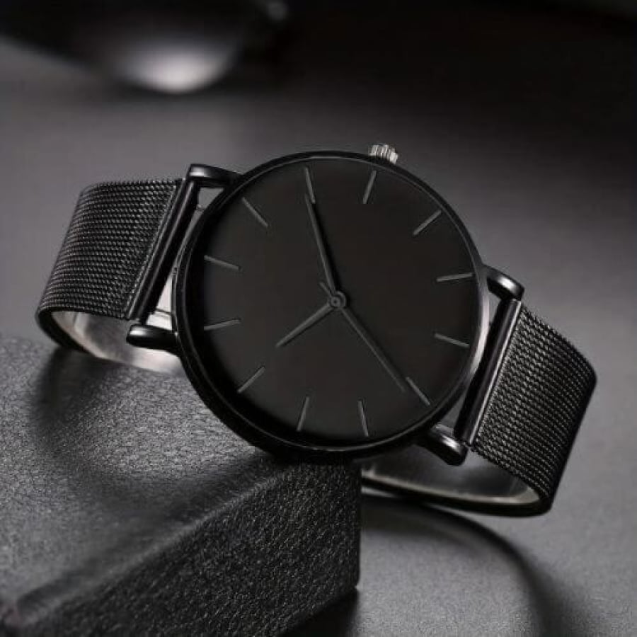 Relógio Masculino Preto Minimalista Conjunto Com Pulseira Cloc102