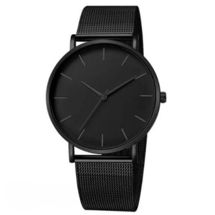 Relógio Masculino Preto Minimalista Conjunto Com Pulseira Cloc102