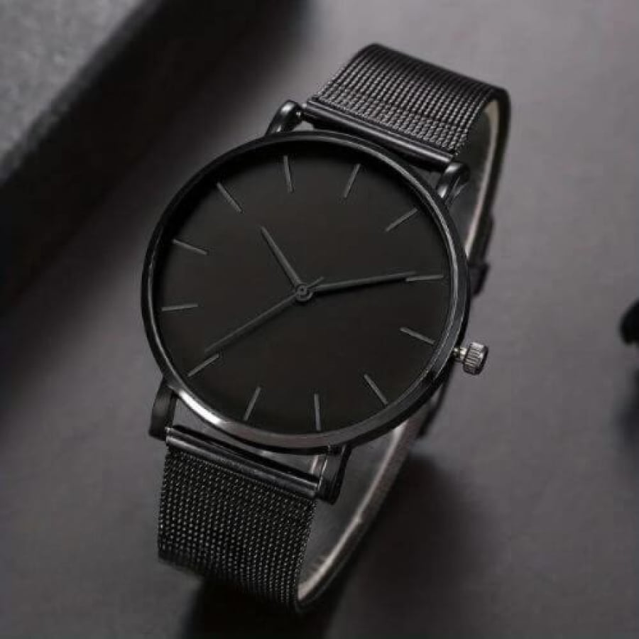 Relógio Masculino Preto Minimalista Conjunto Com Pulseira Cloc102