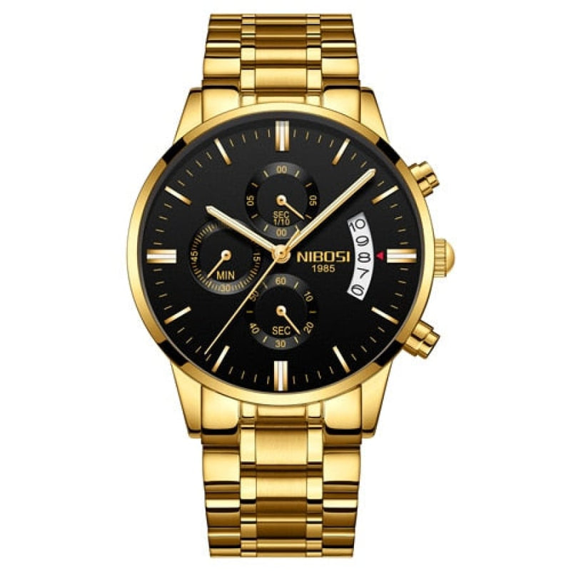 Relógio Masculino Quartzo Nibosi Edição Limitada Dourado Black Cloc01