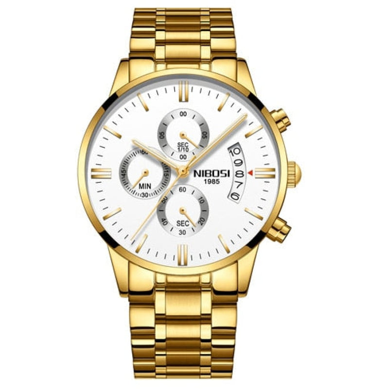 Relógio Masculino Quartzo Nibosi Edição Limitada Dourado White Cloc01