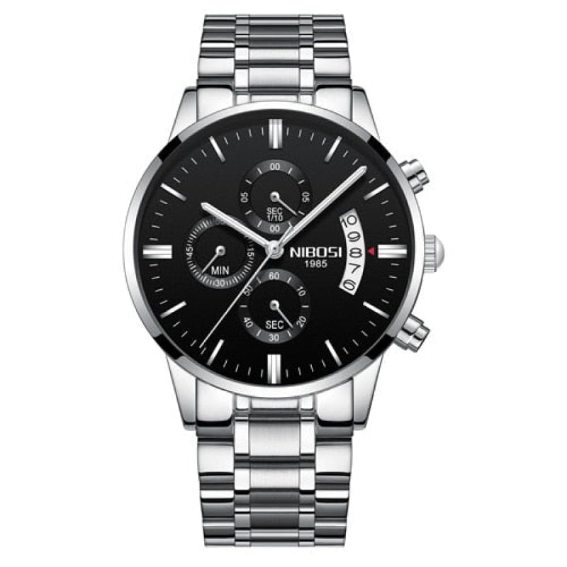 Relógio Masculino Quartzo Nibosi Edição Limitada Prata Black Cloc01