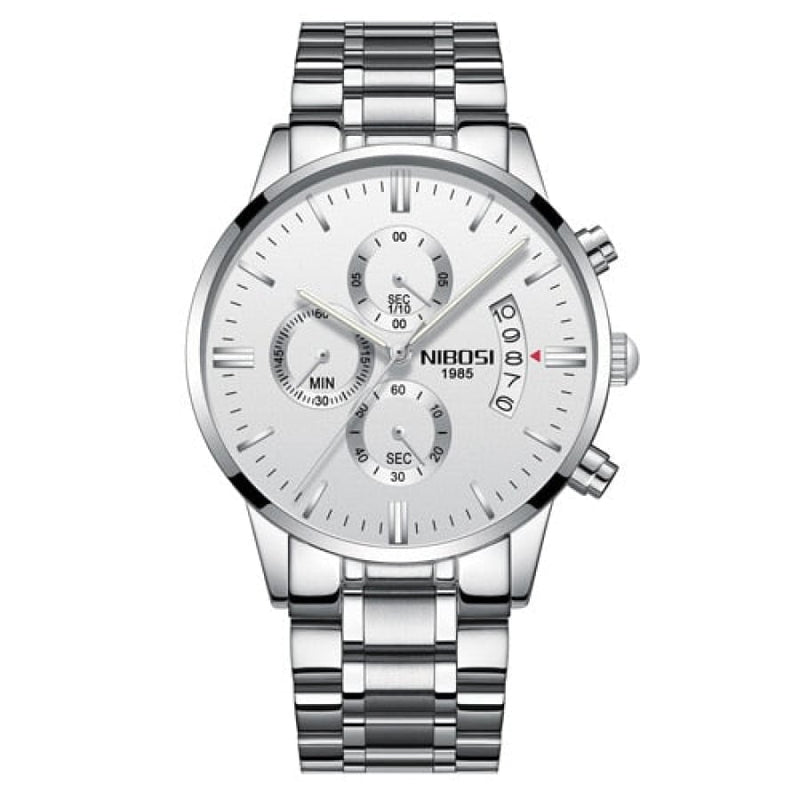 Relógio Masculino Quartzo Nibosi Edição Limitada Prata White Cloc01