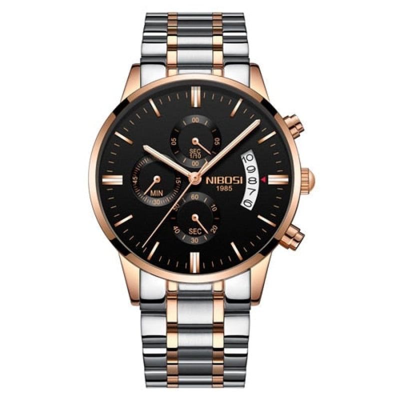 Relógio Masculino Quartzo Nibosi Edição Limitada Rosê Black Cloc01