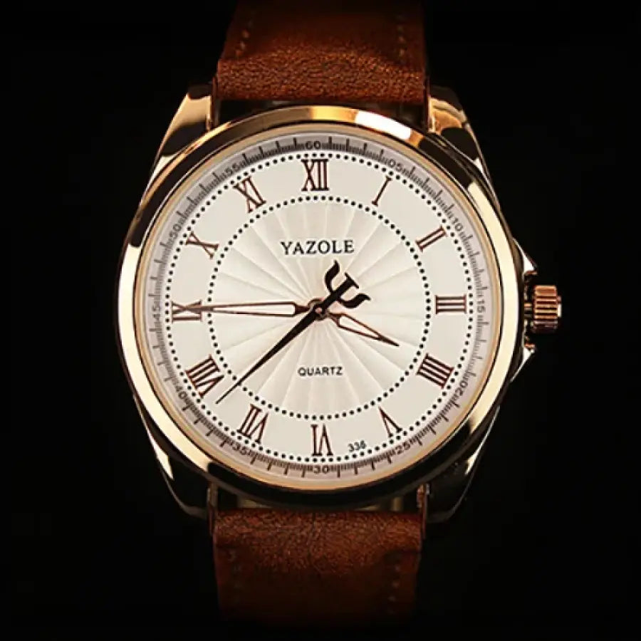 Relógio Masculino Yazole De Quartzo Com Pulseira Couro - Luxo E Sofisticação Marrom/Branco Cloc400