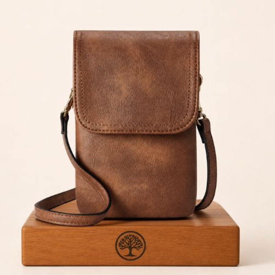 Shoulder Bag Artesanal de Couro Ecológico Minimalista - Marrom - bagm1006